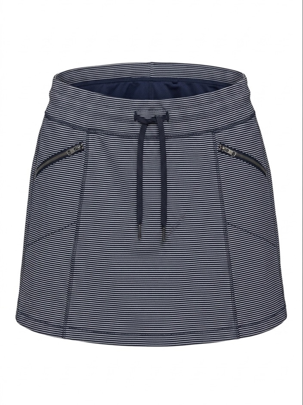 Athleta Striped Drawstring Skort M Navy White Tennis Golf Athletic Zipper Pkts